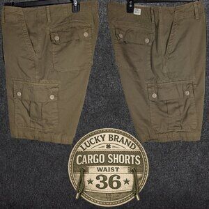 Lucky Brand Olive Cargo Shorts 36 | Drawstring | 100% Cotton | 10" Inseam